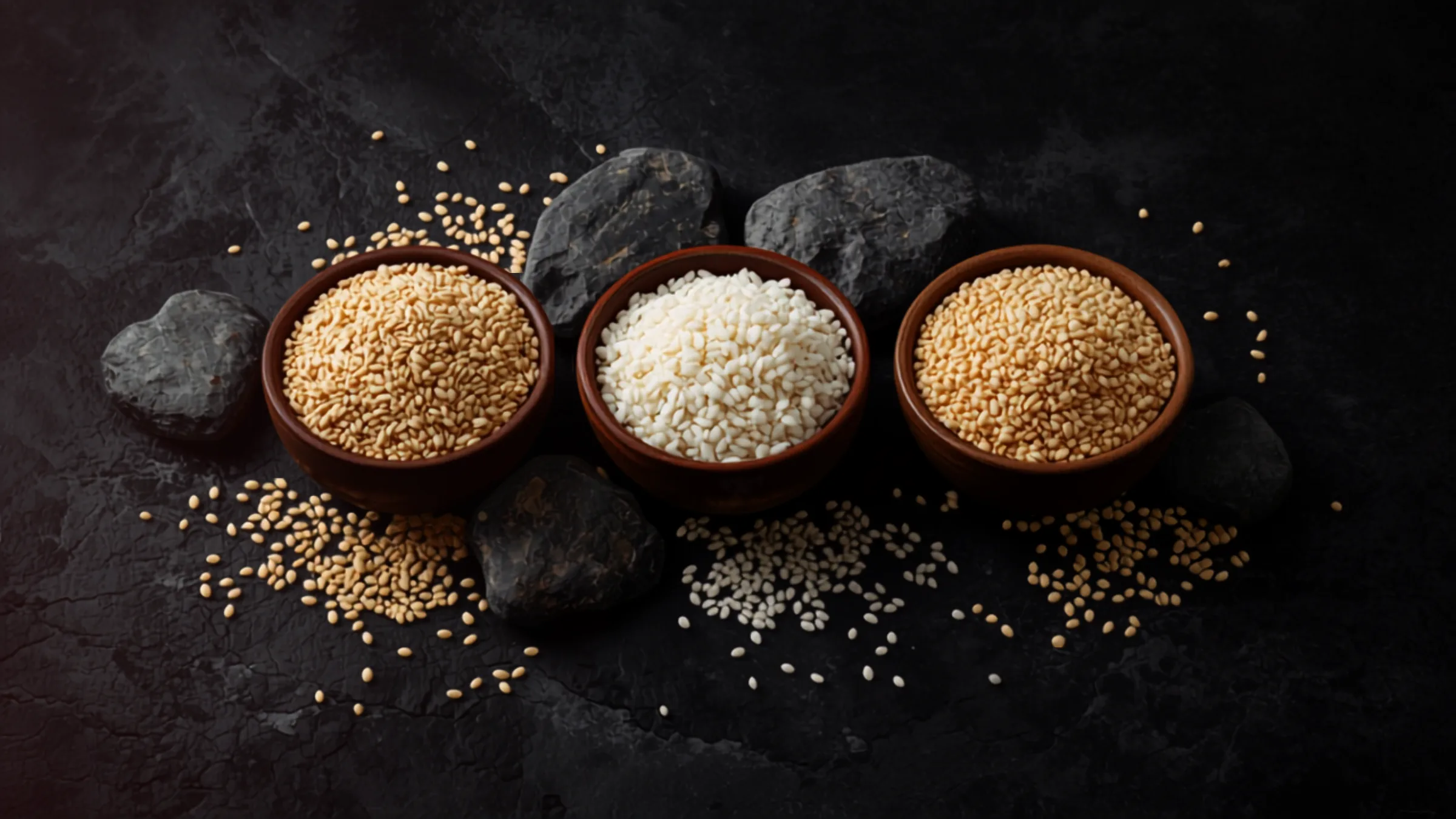 Gluteenittoman ruokavalion viljoja ja riisiä savikulhoissa.