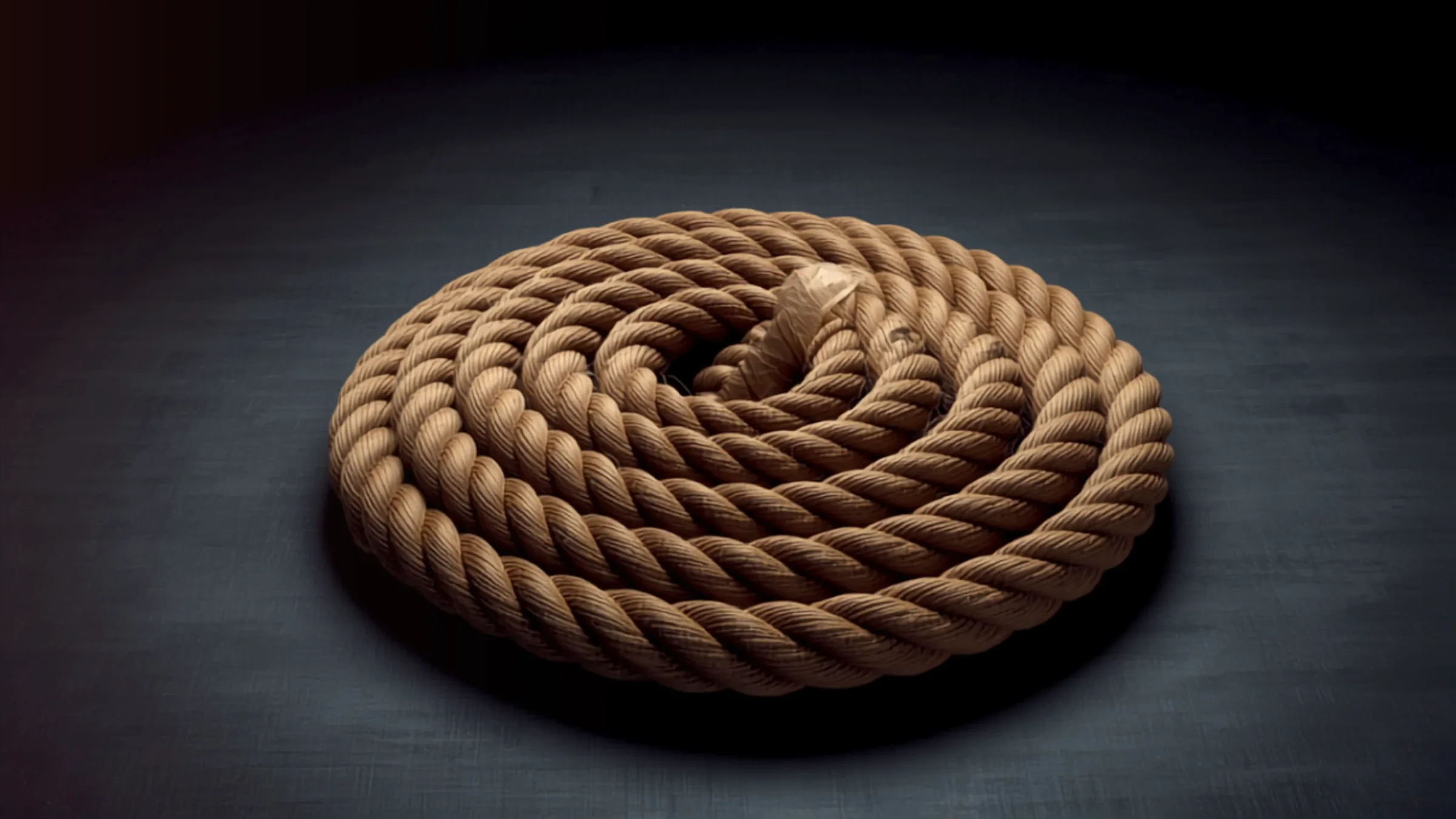 HIIT-treenin battle rope kiepillä tummalla lattialla.
