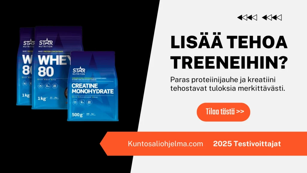 Proteiinijauhe ja kreatiini toimivat erinomaisesti lihaskasvun tukena.