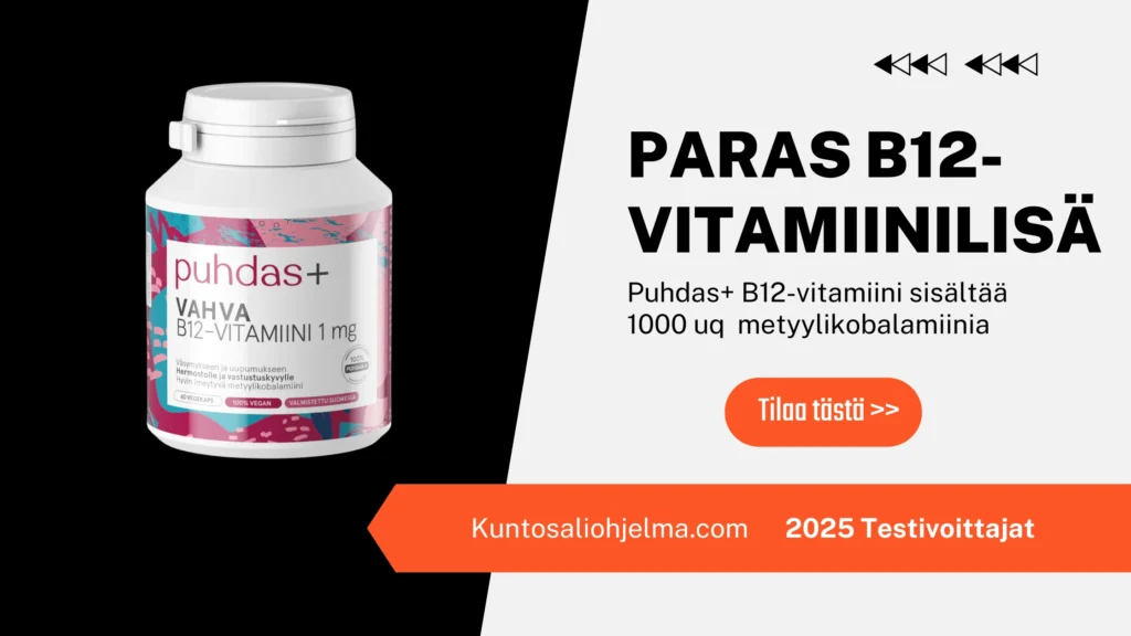 Puhdas+ b12-vitamiini sisältää runsaasti metyylikobalamiinia.